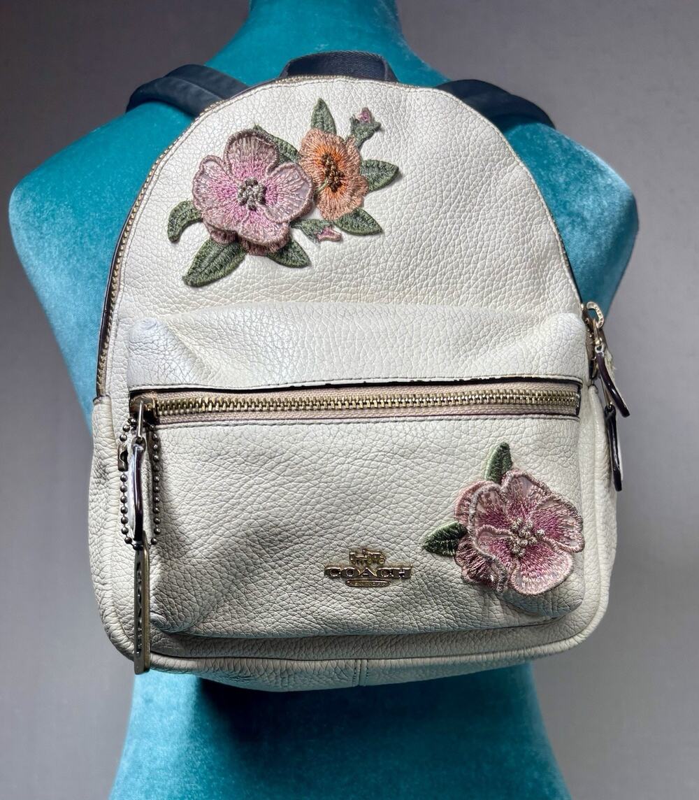 Coach Mini Backpack Chalk Floral Embroidered Pebble Leather F28953 Boho Festival